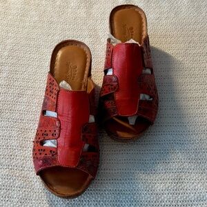 Red Leather Slide Sandals